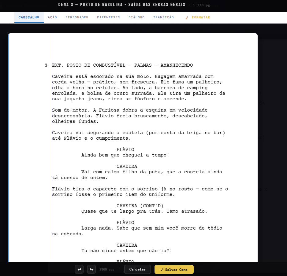 Decupagem de Roteiro no software 1º AD